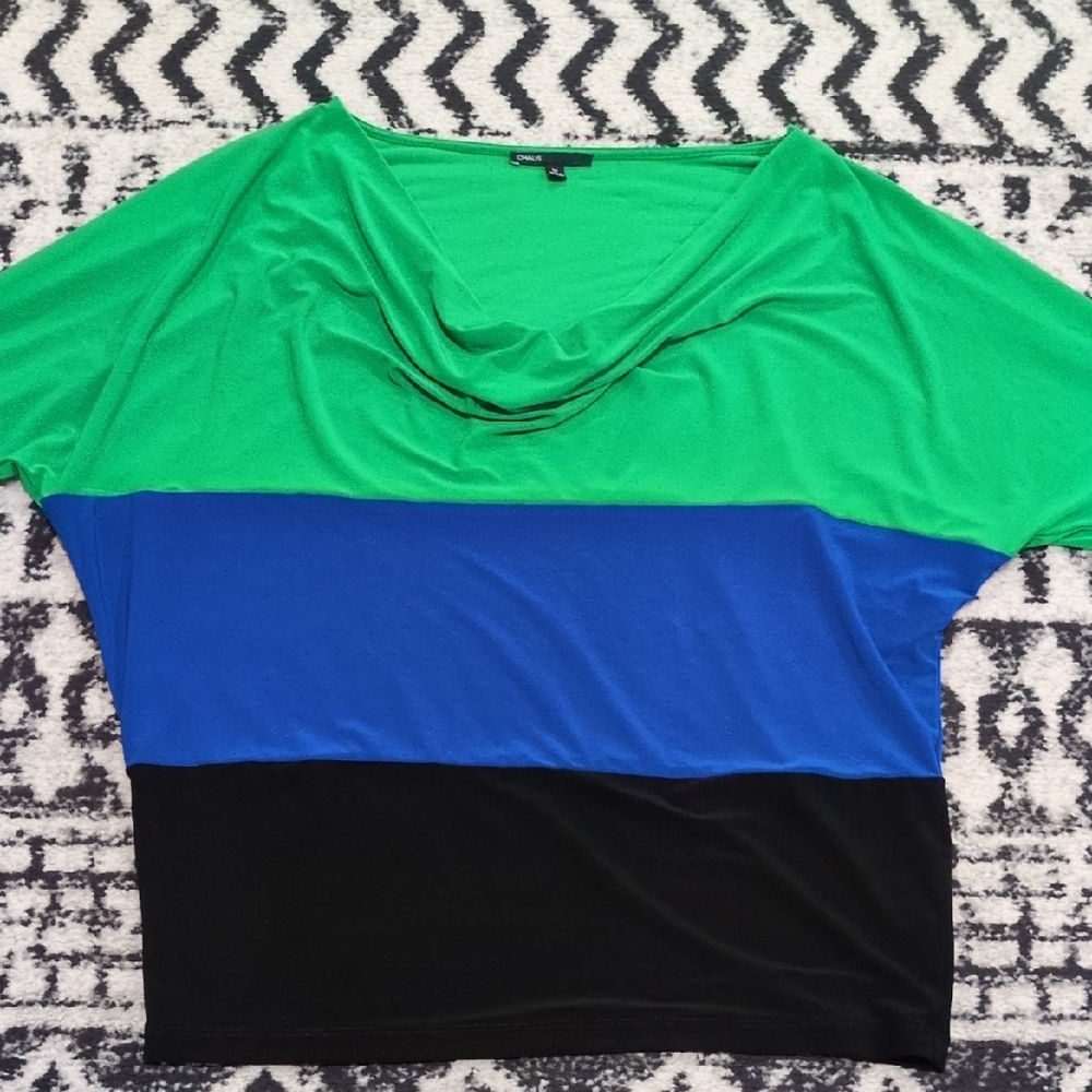Chaus Women's Colorblock Top - Emerald, Cobalt, and Black